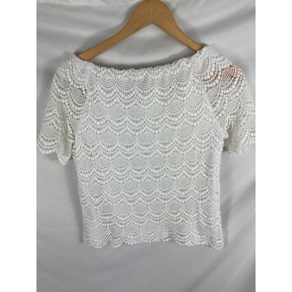 Talbots Scalloped Lace Off Shoulder Blouse White Size SP - Picture 3 of 6